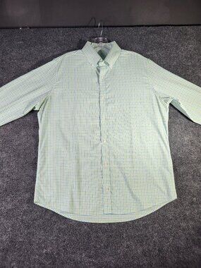 Rhoback Shirt Men Button Down Nylon White Blue Green Grid Check Sz L